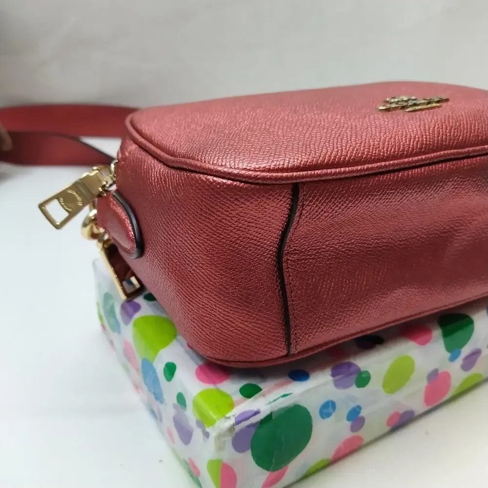 Coach Red Leather Double Zipper Closure Crossbody Bag